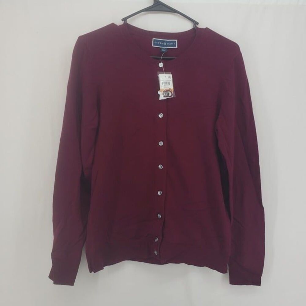 Karen Scott Small Merlot Cardigan Sweater Casual Button Front Top (AQ)